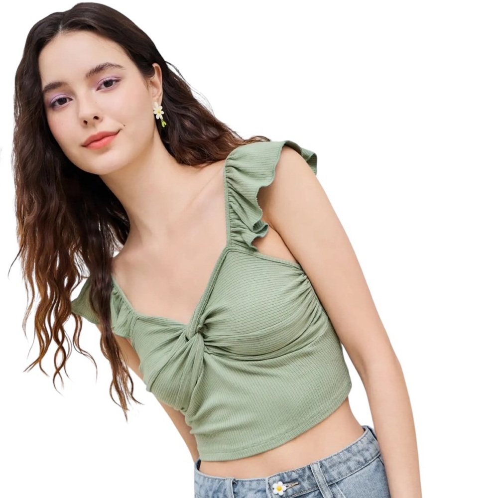 Cider Olive Twist Front Crop Top
